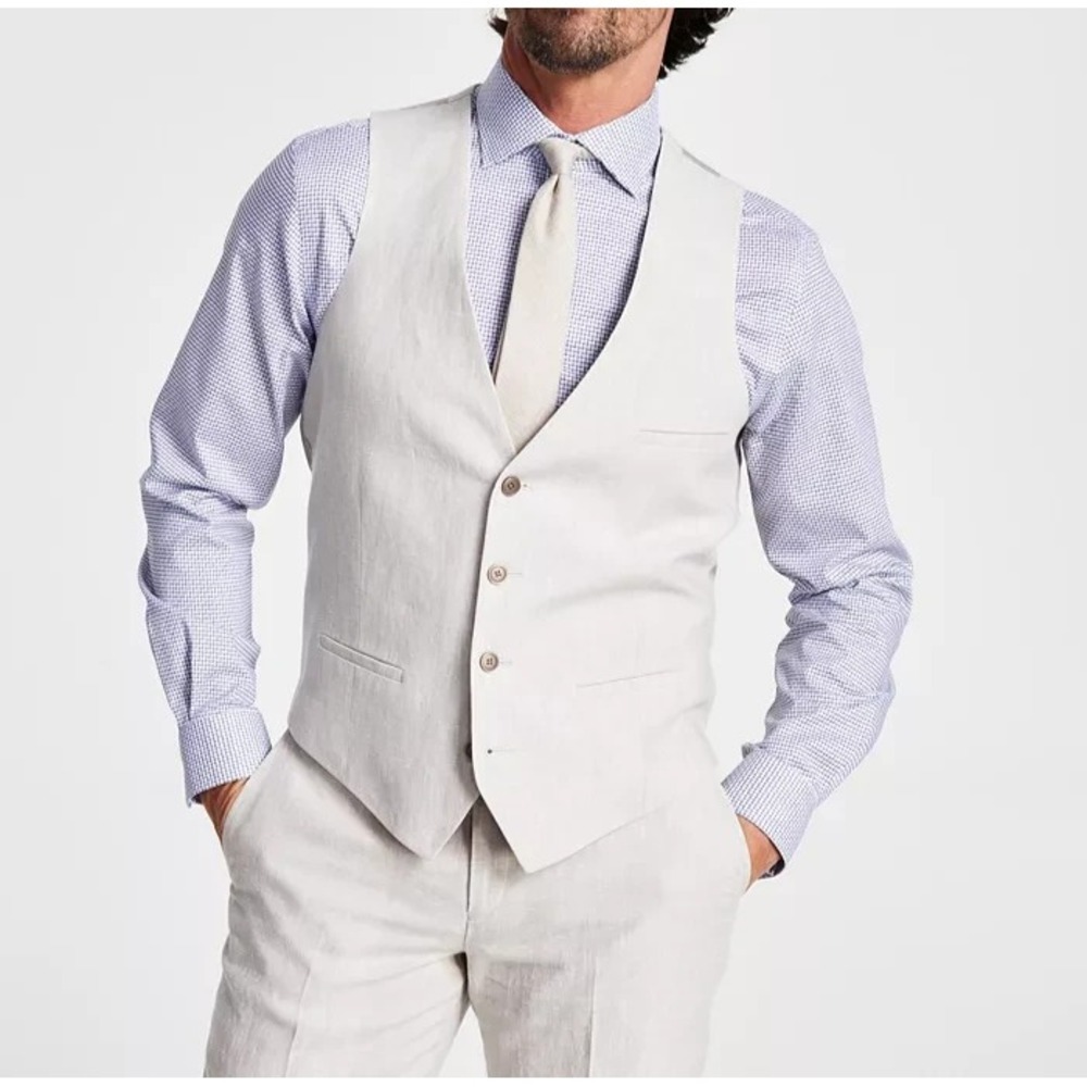 Bar III Men's Slim Fit 100%Linen‎ Suit Vest in Gray Size XL E091422